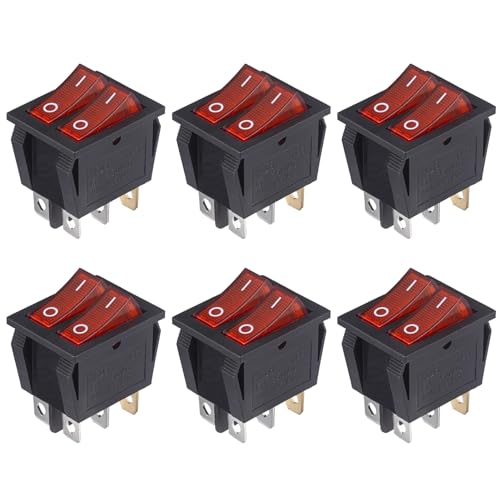 VEXUNGA Doppelschalter Wippschalter 6 Polig 15A 250VAC 20A 125VAC Doppel Lichtschalter Doppelt Rotes Licht Kippschalter SPST Taster Schalter 6 Pins EIN/AUS Einbauschalter Eingebettet (6 Stück)