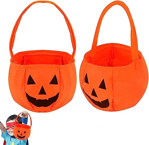 Pack of 2 Halloween Pumpkin Candy Bag, Halloween Fabric Bags, Halloween Subties Bag for Children, Halloween Non-Woven Fabric,Candy Bags, Pumpkin Bucket, for Halloween Party Decor