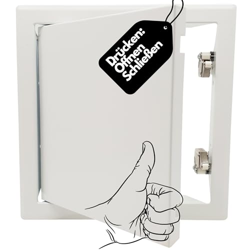 Revisionsklappe PREMIUM 30x30cm mit Schnappverschluss - Revisionstür 300x300mm push to open I Stahl weiß beschichtet