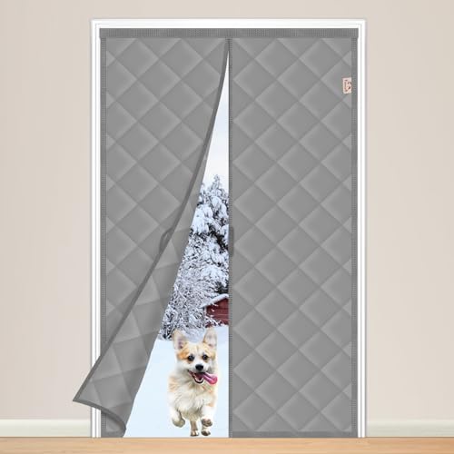 Yotache Magnet Wärmeschutzvorhang, Thermo Türvorhang 100 x 200 cm Winddicht Wärmeschutz für Balkontür, Oxford Tuch mit Polyester Baumwolle Warm Winter, Grau