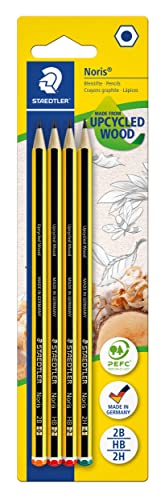 STAEDTLER Bleistift Noris 120, Made from Upcycled Wood, Rutschfeste Soft-Oberfläche, hohe Buchfestigkeit, hohe Qualität Made in Germany, Blisterkarte mit 4 Stück (2 x HB, je 1 x B, 2H), 120-S BK4D