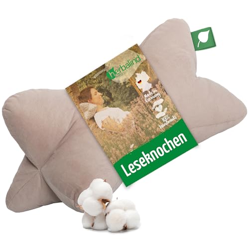 Herbalind Leseknochen Feiner Cord WOHLFÜHLZEIT - 100% Baumwolle Babycord robust und waschbar - Nackenkissen in Trendfarben, Öko-Tex 100 Zertifiziert, vielseitig einsetzbar - 40x18 cm, Sand