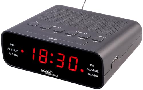 auvisio Uhrenradio Radiowecker: UKW-Radiowecker mit 2 Weckzeiten und LED-Anzeige, Schlummer-Funktion (Tisch-Radio, Wecker Digitale Große)