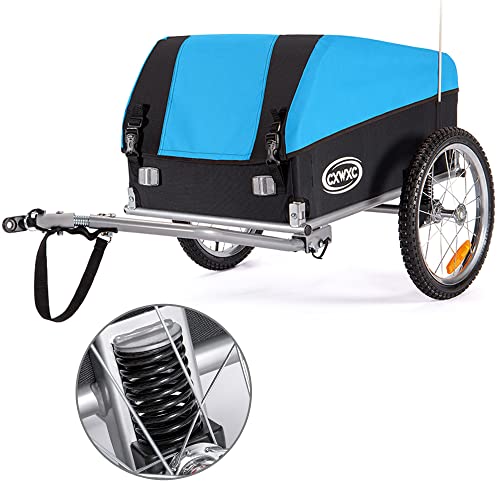 CXWXC Fahrradanhänger mit Stoßdämpfer - Großer Laderaum bis 120L, Tragkraft 40KG, Klappbarer Lastenanhänger mit Abdeckplane und Sicherheitsfahne - Perfekt für den täglichen Transport