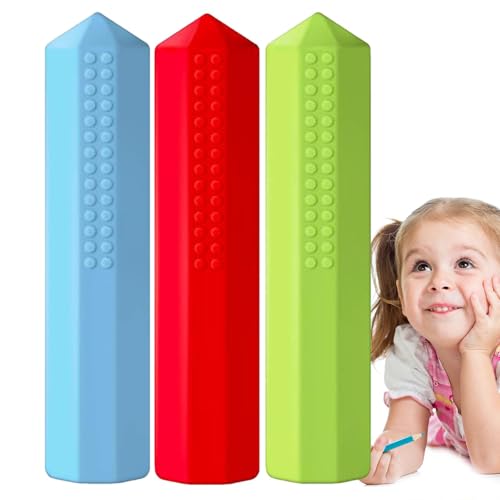 Kaubare Bleistiftaufsätze,Kaubare Bleistiftaufsätze für sensorische Zwecke, 3-teilige Silikon-Kautuben, beruhigende Hilfe, Beruhigende Stift-Kauaufsätze für Kinder, Teenager, Jugendliche