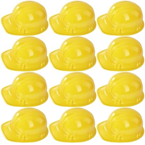 Kinmsito 12 Stück Bauhelm für Kinder,Bauarbeiterhelm Kinder,Schutzhelm Kinder Bauparty-Hüte Spielzeug,Weiche Gelber Bauhelm für Kinder,Yellow Safety Helmet für Kinder,Bauparty Anziehzubehör
