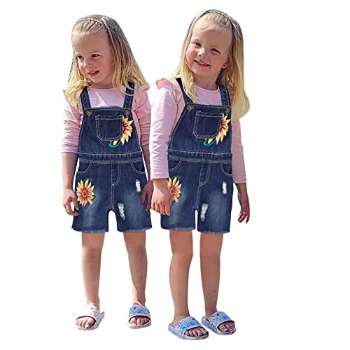 1-5 Jahre Kleinkind Kinder Mädchen Sonnenblumen Overalls Kurze Denim Shorts Kurze Jeans Hosen Mit Tasche Sommerkleidung Outfit Bekleidungssets (Blue #2, 3-4 Years)