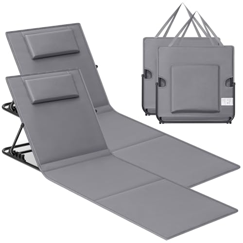 SONGMICS Strandstuhl, 2er Set, Campingstuhl, Sonnenliege, Strandliege, klappbar, verstellbare Rückenlehne, leicht tragbar mit Griff, für Camping, Garten, Pool, 158 x 55 cm, schiefergrau GCB251G01