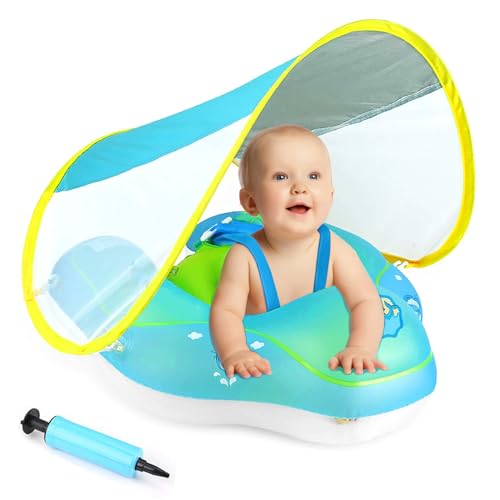 ANSTEN Schwimmring Baby mit Sonnendach Aufblasbare Baby Float Shwimmreifen mit aufblasbarer Schwimmboje,Schwimmtrainer,Schwimmhilfe Spielzeug