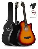 Rocktile WSD-5C-SB Slim Line Westerngitarren Set - Dreadnought Akustik Gitarre - Westerngitarre mit Korpus aus Linde - Hals: Catalpa - Set inkl. Tasche, Ersatzsaiten, Gurt und Plektren - Sunburst