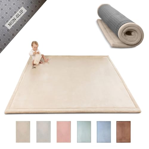 Wolkenweiche Spielmatte Baby 200x150x2,5cm, beige – Kinderzimmer Teppich mit hochwertigem Memory-Schaum – Krabbelmatte Baby mit rutschfester Unterseite – Krabbeldecke Baby, Kinderteppich, Tatami Matte