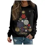 Damen Weihnachtsmann Pullover Christmas Weihnachtspullover Pullover Langarm Xmas Pulli Top Festliche Oberteile Ugly Elch Gedruckt Blusen T Shirts Sweatshirt