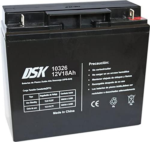 DSK 10326 - Versiegelte wiederaufladbare AGM-Bleibatterie 12V mit 18Ah. Ideal für Auto- und Elektromotorräder für Kinder, Motorroller, USV-Systeme, Sicherheits- und Kommunikationssysteme…
