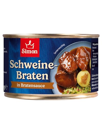 SIMON Schweinebraten in Bratensauce 400 g I Zartes Fleisch in klassischer Sauce I Fertiggericht in recyclebarer Konserve I Authentische Hausmannskost