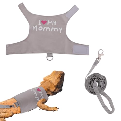 Gosknor Bartagamen-Leinen- und Geschirr-Set, Süß Verstellbar Eidechsen-Reptilien-Geschirr Kleidung mit Kurzer Leine für Kleine Tiere Amphibien Chamäleons Outdoor Spazierengehen (Stil A, Grau)