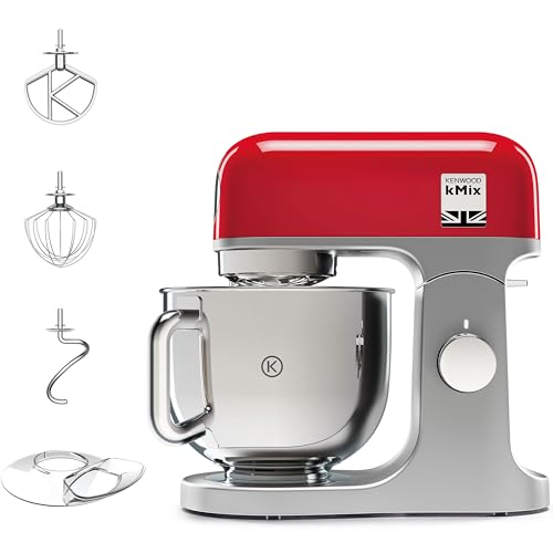 Kenwood kMix KMX750RD Küchenmaschine, 5 l Edelstahl Schüssel, Safe-Use-Sicherheitssystem, Metallgehäuse, 1000 Watt, inkl. 3-Teiligem Patisserie-Set und Spritzschutz, Rot