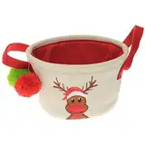 MACOSA AS7199/R Weihnachtskorb Geschenkkorb Rentier Leinen & Filz mit Henkel Filzkorb Weihnachten Leinenkorb Dekokorb rund Korb (Rentier)