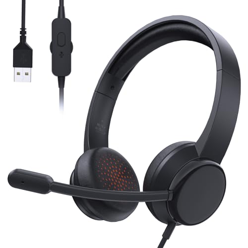 syndesmos USB Headset mit Mikrofon, Stereo-Headset Noise Cancelling Mikrofon, Kabelgebundenes USB PC Headset für Skype, Teams Meeting, Call Center, PC Computer Office Anrufe Online Konferenzen