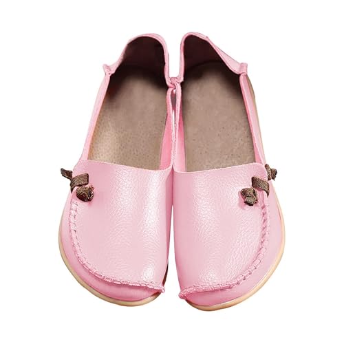 Damen-Schuhe aus echtem Rindsleder, Mutterschuhe, Damenschuhe, elastische Mädchen-Low-Top-Freizeitschuhe Damen Plateau Schuhe Rot (Pink, 42)