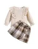 Qiraoxy Baby-Mädchen-Kleidung Langärmeliges Oberteil + A-Linie Plaid Rock Set Kleinkind Mädchen Mode Kleidung 2Pcs Outfits Set 4-5 Jahre