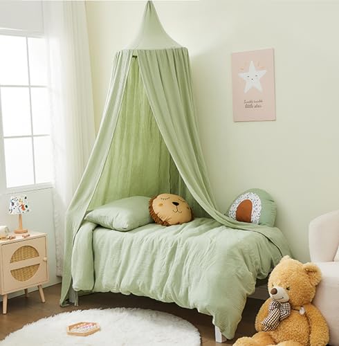 ALAVYA HOME® Betthimmel Baldachin Kinderzimmer 100% Bio-Baumwolle Musselin I GOTS-Zertifiziert I Passt um Babybett Kinderbett I Saumlänge ca. 250cm Moskitonetz Insektenschutz - Khaki