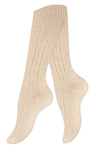 Cotton Prime Damen Trachtensocken - Trachtenstrümpfe aus Leinen mit Zopfmuster im Landhaus Stil