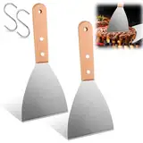 VMUTGA 2 Stück Grillspachtel, Plancha Spachtel Pfannenwender Edelstahl Grill Spachtel Set mit Holzgriff Grill Zubehör für Küche Kochen Teppanyaki