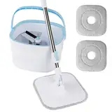 PTSUPLES Spin Mop- und Eimersystem mitTrennt Schmutz von Frischwasser,selbstwringendem 360° drehbarem quadratischem Mop-Kopf für Holz-,Fliesen- und Marmorböden,mit 2 austauschbaren Mikrofasermop-Pads