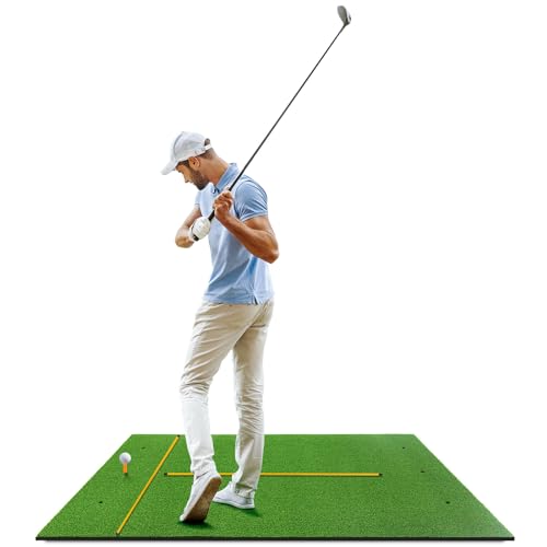 LIFEZEAL Golf Übungsmatte, Abschlagmatte Golf mit 6 Abschlagpositionen, Outdoor Sports Golf Training Rasenmatte mit 2 Golf-Tees & 90cm Richtungsstöcken, Golf Trainingshilfen (152 x 92 x 2 cm)