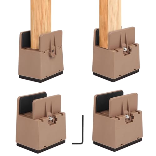 DBREAKS Betterhöhung, 4 STK Möbelerhöhung, 50mm Verstellbarer Tischerhöher&Stuhlerhöher&Sofaerhöher mit Schraubklemme, Robuste Betterhöher für quadratische, runde Stuhlbein(Braun)