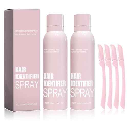 Hair Identifier Spray for Face Dermaplaning, Hair Identifier Spray for Face Shaving, Face Hair Identifier Spray White Shaving Dermaplaning Spray with 4 Shavers (2pc)