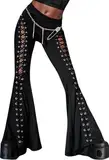 FEOYA Gothic Hose Damen Y2K Punk Hose Hohe Taille Flare Leggings Hose Grunge Schwarz Gothic Bell Bottoms Party Club Festival Kleidung C1 M