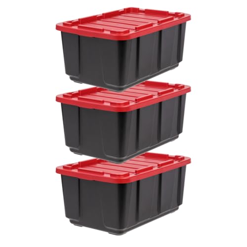 Iris Ohyama Heavy Duty Organisation Boxes, 100L, 3er-Set, Schwarz, Groß, Robust, Stapelbar, Aufbewahrungsbox, Für Garage, Regale, Umzug, Plastik, Utility, Werkzeugkiste, UTB-27