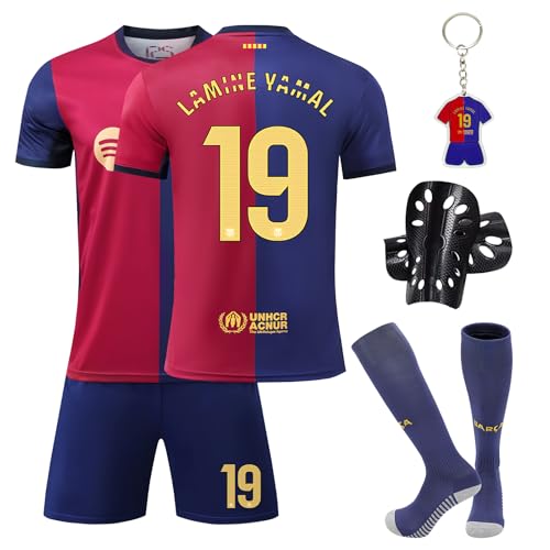 Pardofelis Trikot Fussball Jungen, Fußball Trikot Kinder Football Trainingsshirt Jersey, Fussball Trikot mit T-Shirt Shorts Socken und Schienbeinschoner Set (Rot-blau, 24)