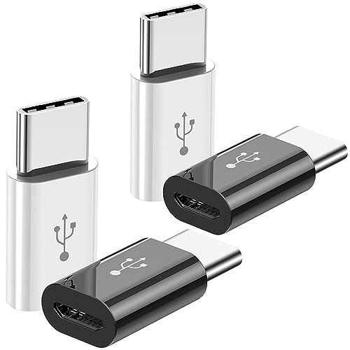 Adapter Micro USB auf USB C (4 Stück), Micro-USB Buchse zu USB-C Stecker OTG Adapter Kompatibel mit Samsung Galaxy, LG, Huawei, Typ-C Handys, Tablets und Mehr (2 Schwarz und 2 Weiß)