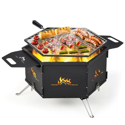 GYMAX Holzkohlegrill klappbar, tragbare Campinggrill mit verstellbarem Grillrost & Lüftungslöchern, Feuerkorb, Grill zum Heizen & Grillen, Klappgrill für Partys, Camping & Picknicks