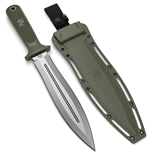 ODENWOLF W-SowCatcher - Großes Jagdmesser aus D2-Stahl - Feststehendes mit Scheide - Zweischneidiges Schwert mit TPE-Griff - Full Tang Survival Messer für Outdoor Aktivitäten