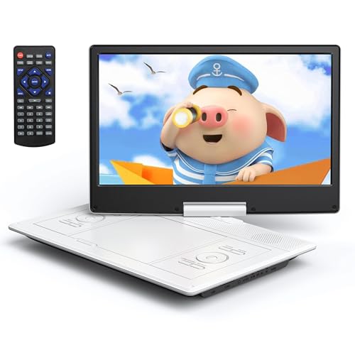 YOTON 16.9" Tragbarer DVD Player Tragbar mit 14.1" HD-Schwenkbildschirm für Auto, 4-6 Stunden Spielzeit mit Akku, Intelligente Speicherwiedergabe, USB/SD Unterstützung (Weiß)