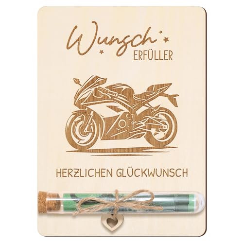 BOFUNX Geschenk für Motorradfahrer Holz Verpackung Geldgeschenk Motorrad mit Reagenzgläser Wunscherfüller Geldgeschenk Geburtstag Geschenk für Männer Frauen Sport Motorrad