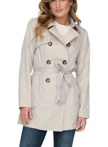 ONLY Damen Kurzmantel ONLValerie Trenchcoat lange Jacke mit Gürtel 15191821 Moonbeam XS