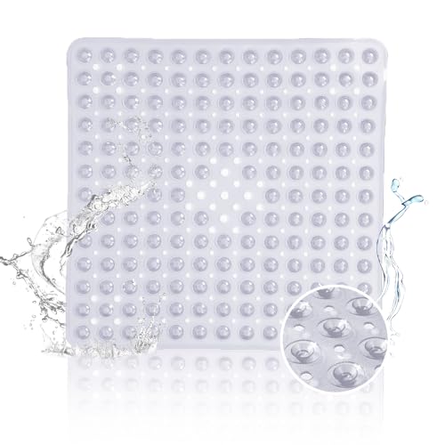 Duschmatte rutschfest 53x53cm-Quadrat Duschmatten 100% BPA-frei - Antirutschmatte für die Dusche mit Abflusslöchern für Schimmel- und Pilzresistenz Maschinenwaschbare Duschmatte (weiß)