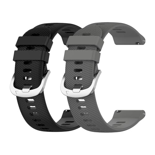 Garmcool 2 Stück 22mm Silikon Armband Kompatibel mit Garmin Forerunner 255/ Vivoactive 4 / Venu 3 Armbänder Schwarz Dunkelgrau Ersatz Sport Loop Uhrenarmband für Herren