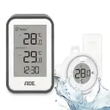 ADE Poolthermometer schwimmend | Pool Thermometer funk für Schwimmbad, Whirlpool, Badewanne, Teich | Wasserthermometer mit Außensensor | inkl. Batterien