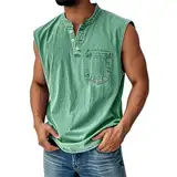 Tank Tops Herren Muskelshirt Knopfleiste V Ausschnitt Sport Tshirts Sommer Ärmellos Unterhemden Atmungsaktiv Muscle Shirts Gym Funktionsshirt Achselshirts Casual Strand Top mit Tasche(#A Green,XL)