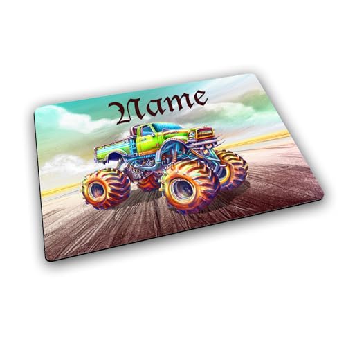 Monstertruck Textil Tischset mit Name/Gummirückseite/Platzdeckchen Platzset/personalisiert