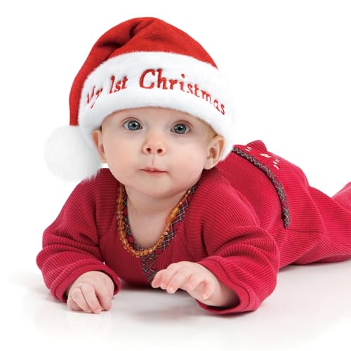 Weihnachtsmütze Baby Nikolausmütze Baby "My 1st Christmas"Plüsch Weihnachtsmann mütze Rote Santa Mütze Bequemes Dicker Klassischer nikolaus mütze aus Samt für Gedenken festliche Partys im neuen Jahr