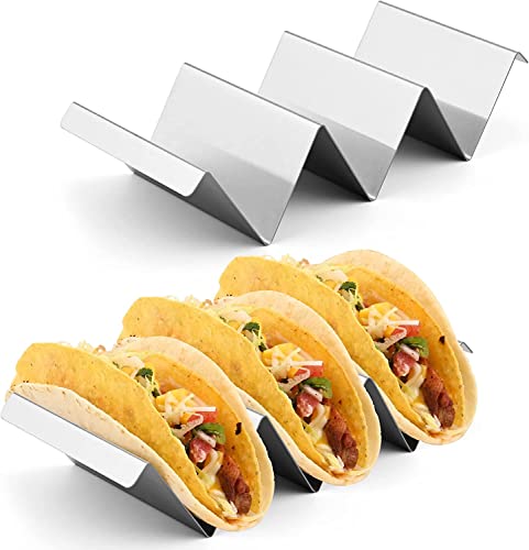 PIQIUQIU Taco Halter, 2 Stück Taco Ständer aus 304 Edelstahl mit Griffen, Spülmaschinenfest Tortilla Halter für Tacos Sandwiches Würste behalter