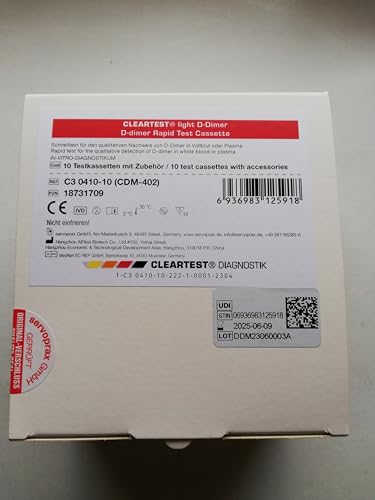 D-Dimer Cleartest light, VE: 10 Teste incl. Zubehör. Verkauf nur an den professionellen Bereich. Bei Bestellung bitte Nachweis, das es sich um eine medizinische Einrichtung oder Arzt etc. handelt