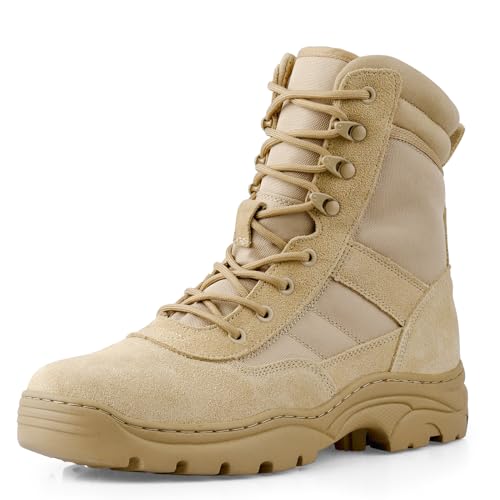 LUDEY Einsatzstiefel Herren Zipper Kampfstiefel Springerstiefel Militär stiefel Tactical Boots Herren security Schuhe Wanderschuhe Sand 39EU