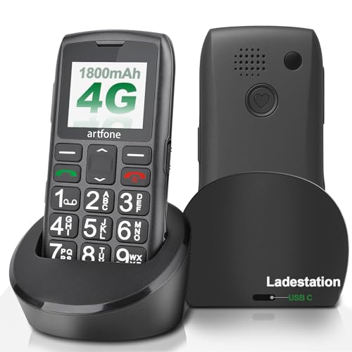artfone 4G Seniorenhandy Ohne Vertrag | Großen Tasten Mobiltelefon mit Ladestation | Rentner Handy Einfaches mit SOS Notruftaste |Nano SIM,Volte,USB-C,T9 Prädiktive